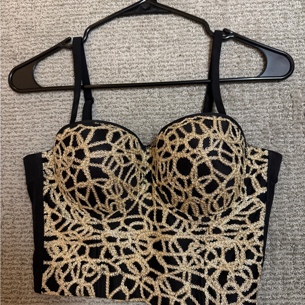 Black and Gold Lace Bustier Top